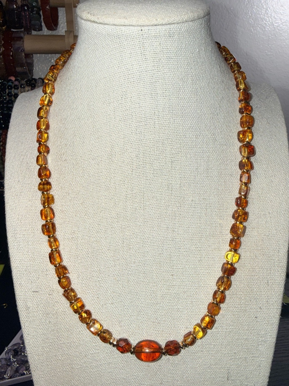 Genuine Amber Bead Necklace - Elegant Honey Amber Color
